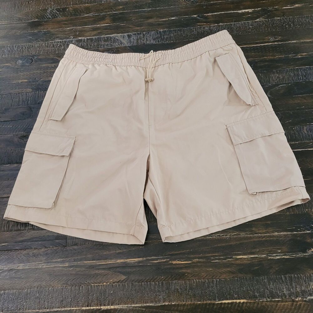 Forever 21 Mens Beige Cargo Shorts Pull On Elastic Waist XL Utility